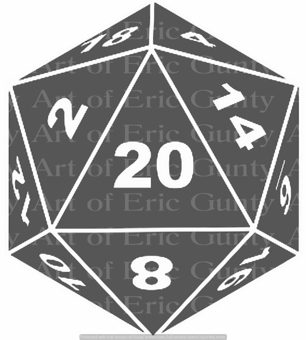 Grey D20 Gaming Dice Birthday ~ Edible 2D Fondant Cake Cupcake Topper ~ D24127 *