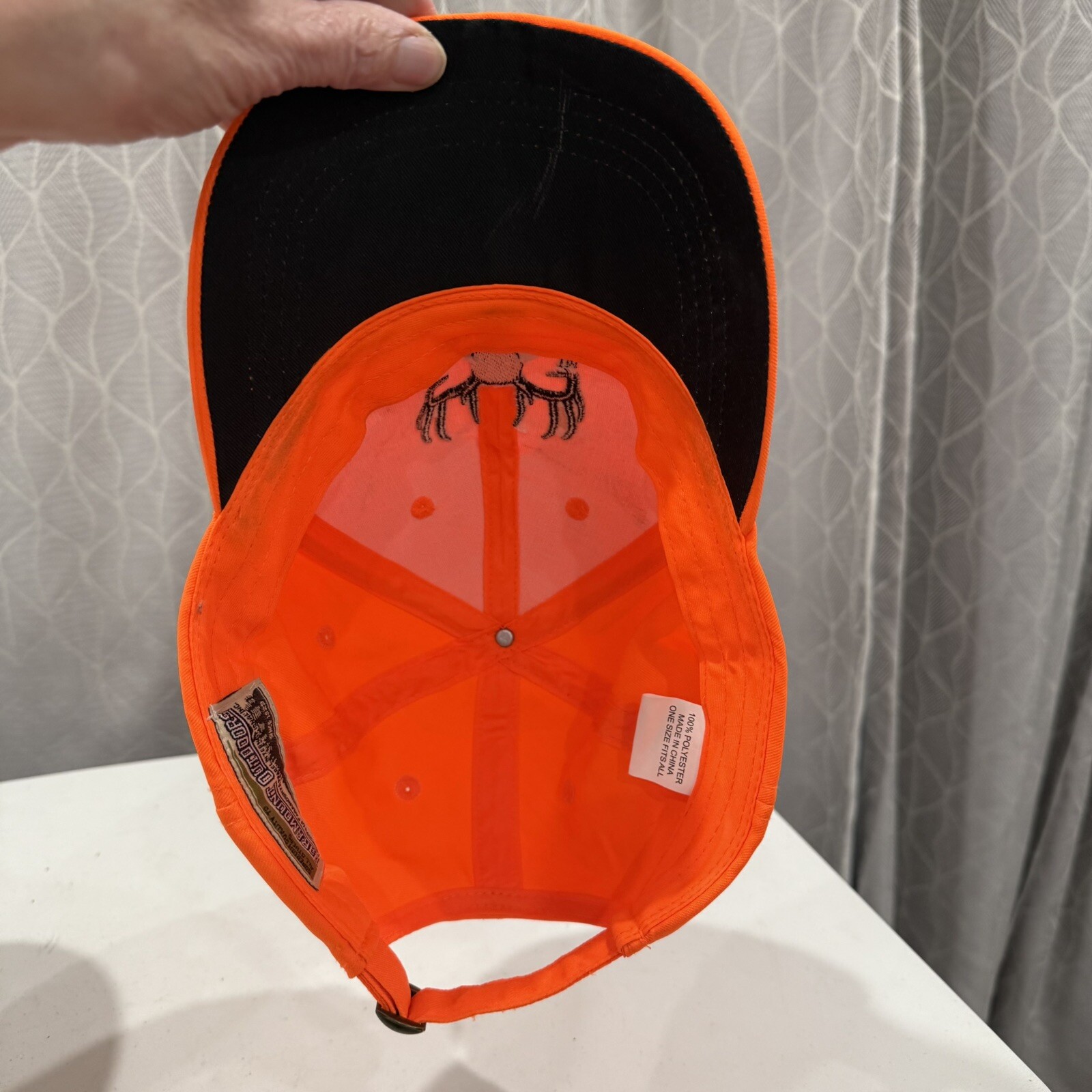 Buckmaters Fluorescent Orange W Black Buck Head on Hat Cap Strap Buckle EUC