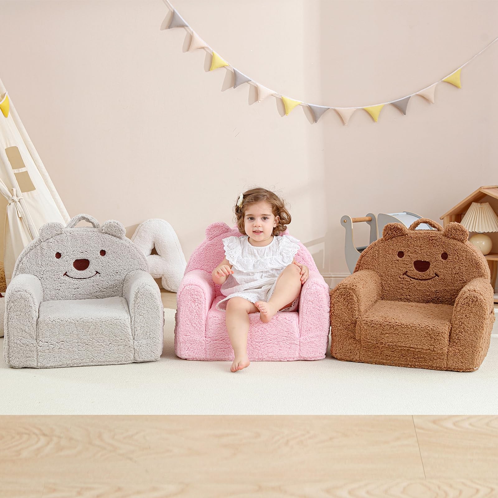 Kisdsa Toddler Chair,Sherpa Bear Toddler Couch Fold Out,Children Reading Chai...