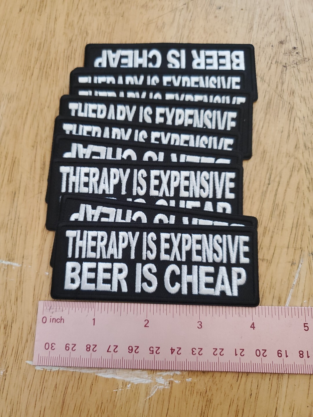 BIKER PATCH "THERAPY IS EXPENSIVE BEER IS CHEAP" NEW NICE