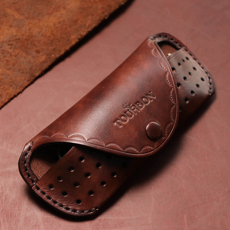 TOURBON Leather Eyeglasses Protector Case Glasses Carrier Belt Pouch Gift