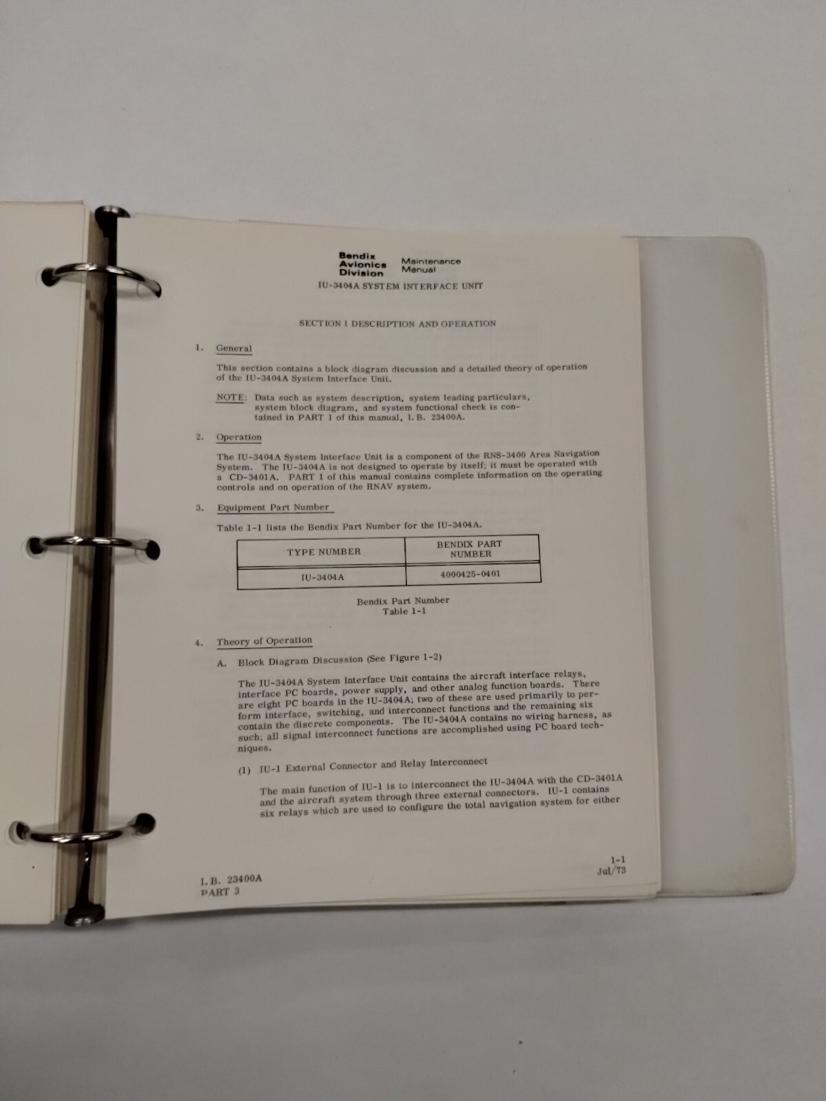 Bendix RNS-3400 Area Navigation System Maintenance Manual July 1973-Original