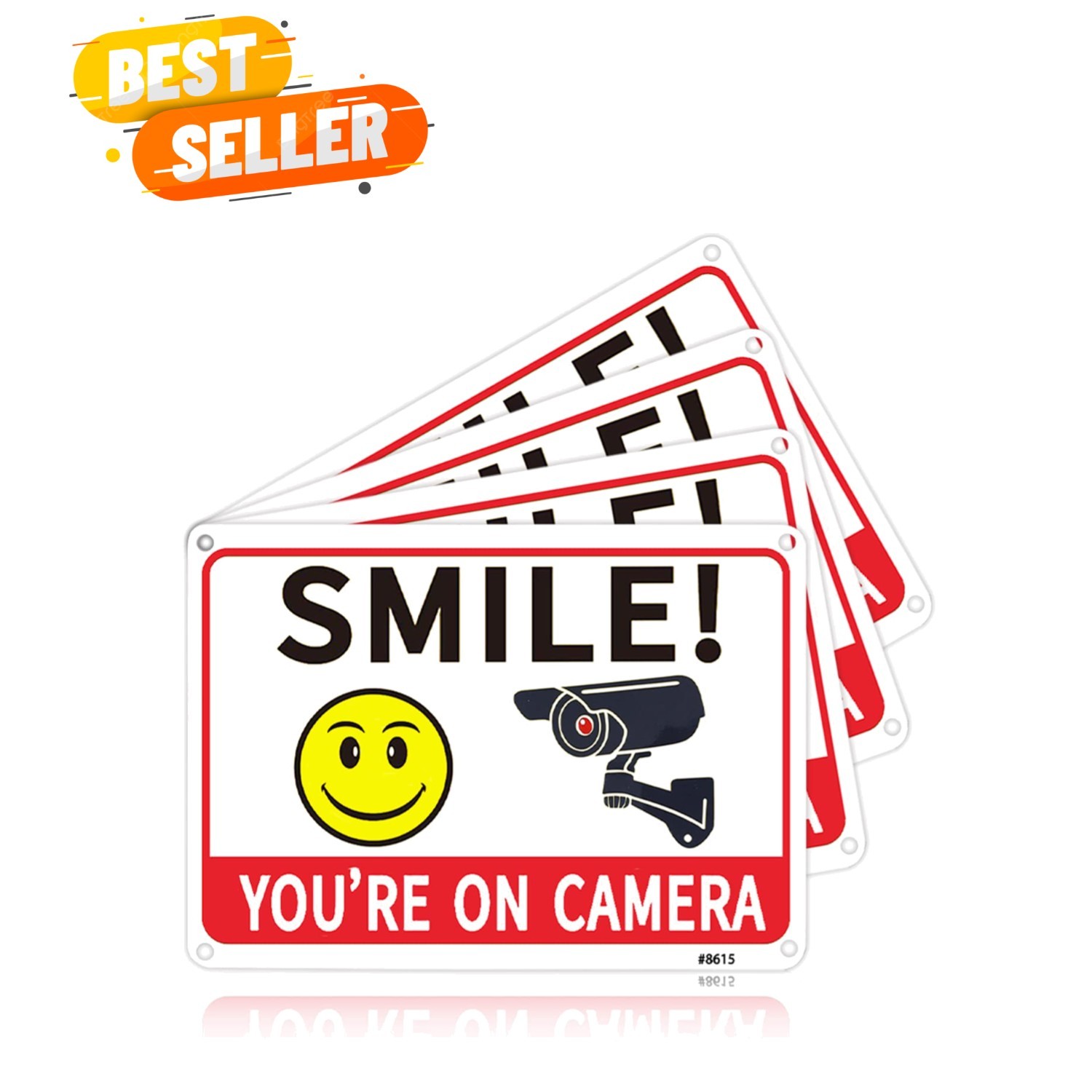 Rust-Free Aluminum Smile! You're On Camera Signs - 4-Pack Durable & UV Protected