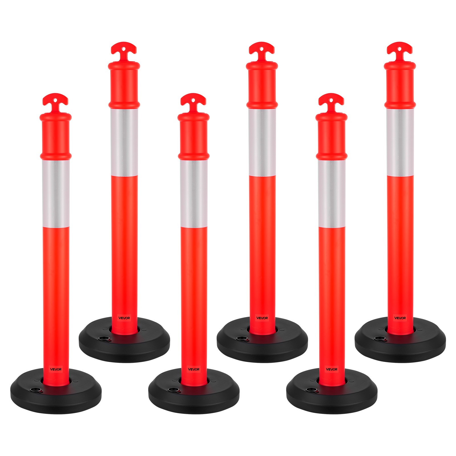 VEVOR 6 Packs Traffic Delineator Posts 45 in Traffic Safety Cones Fillable Base