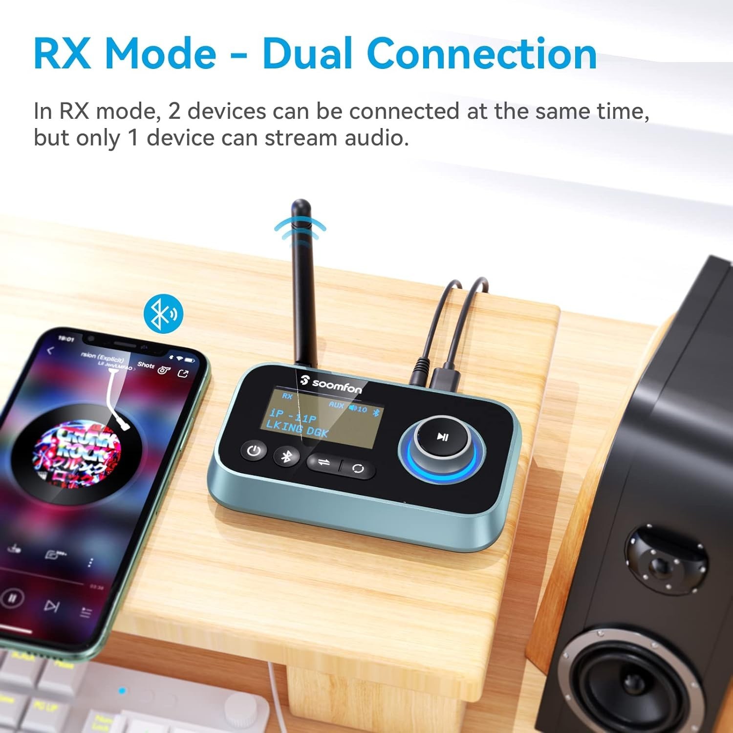 SOOMFON Bluetooth Transmitter for TV 3-in-1 Bluetooth 5.0 Transmitter Receiver