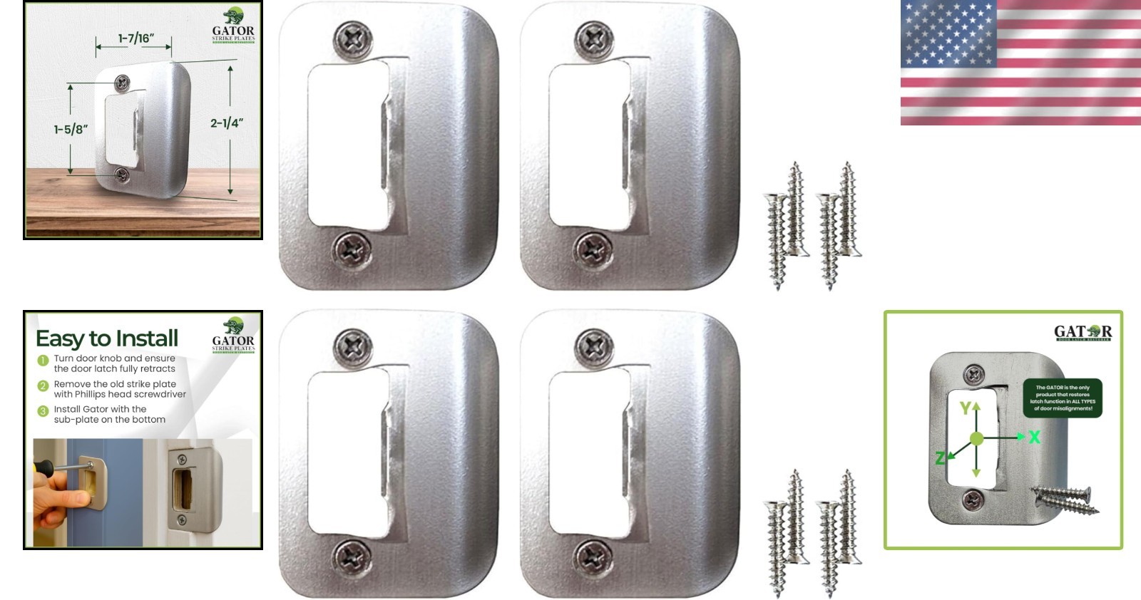 Gator Satin Nickel Door Strike Plate 4-Pack - Universal Latch Restorer Solution