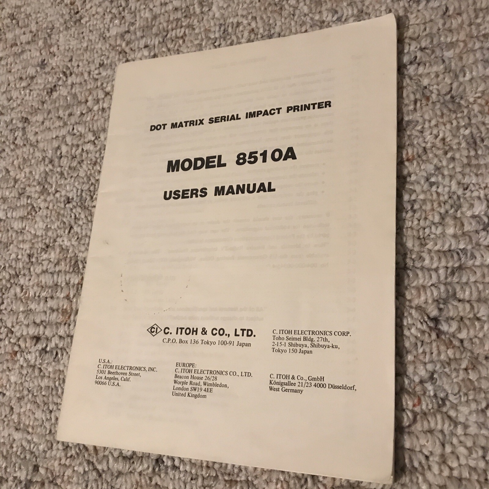 C. Itoh Dot Matrix Serial Impact Printer Model 8510A User Manual Vtg Computer