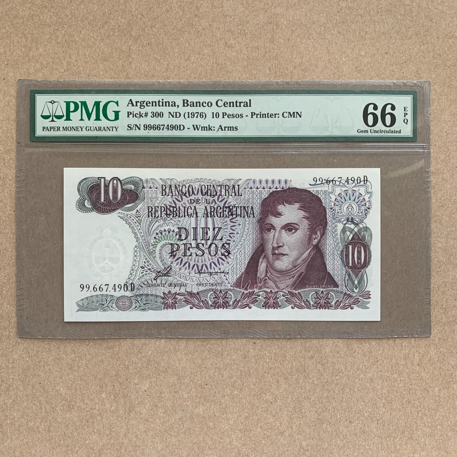 PMG Argentina 10 Pesos, 1976, P-300, UNC, Authenticated Banknote Argentinian