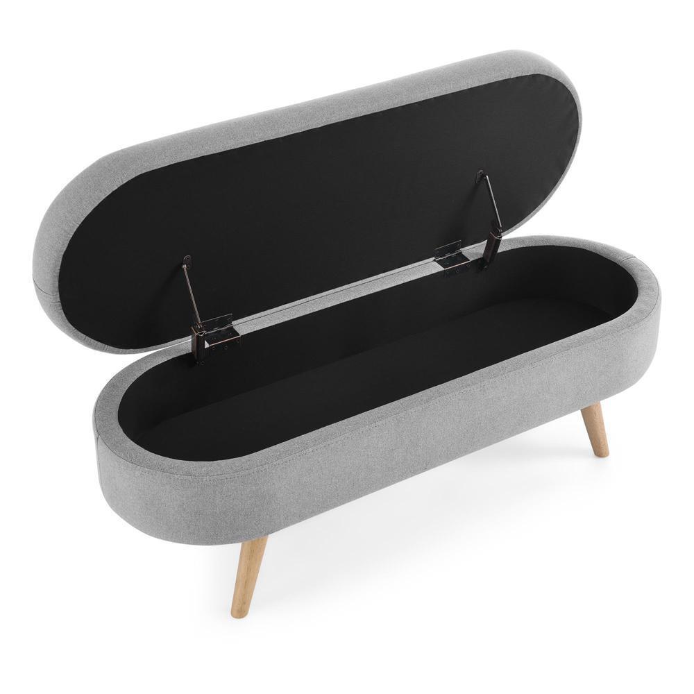 New Practical Ottoman Oval Storage Bench, Rubber Wood Legs, Grey（43.5“x16”x16“）