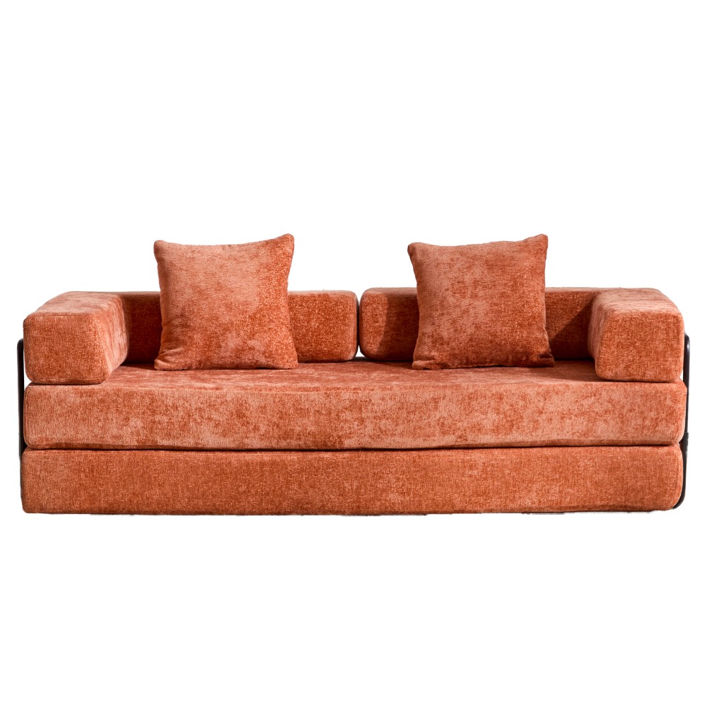 Chenille Fabric Futon Sofa Bed 3-Seater with Memory Foam Convertible