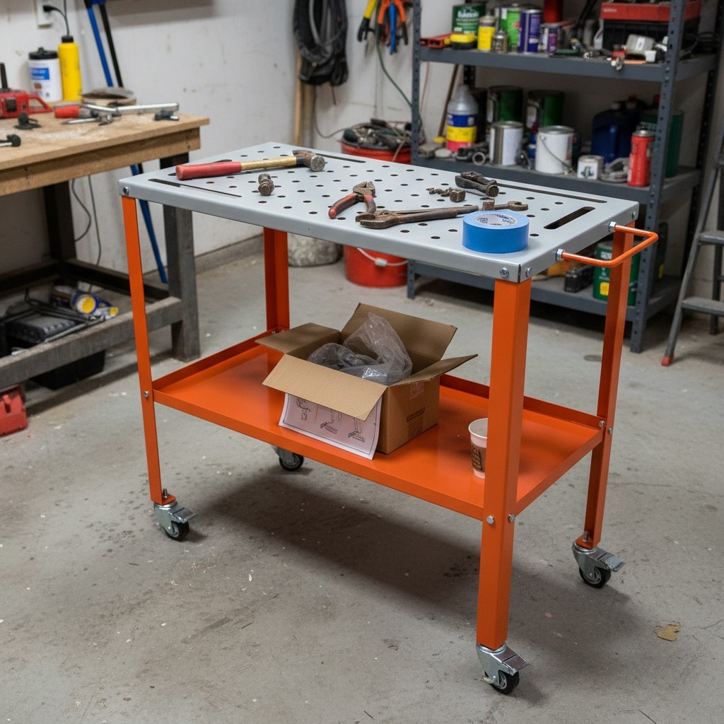 Durable 36"x18" Steel Welding Workbench with Lockable Casters - 1200lbs Capacity