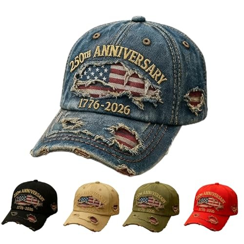 USA 250th Anniversary Distressed Casual Cap, Commemorative Adjustable Baseball