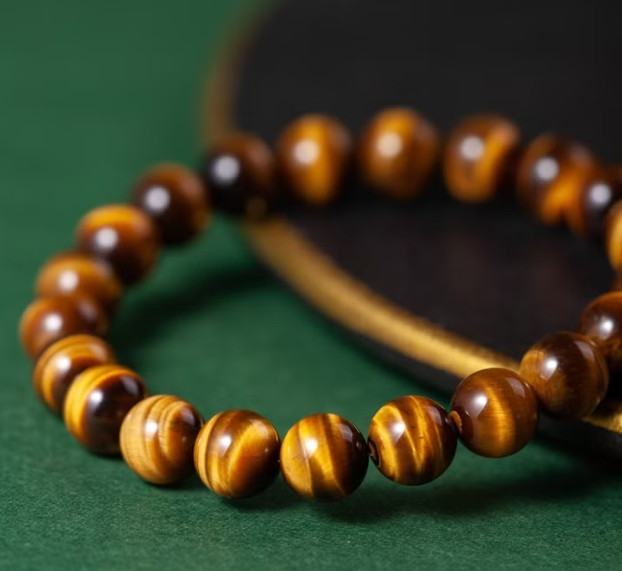 Tiger's Eye Beaded Bracelet Genuine Stone Chakra Protection Women Men Jewelry