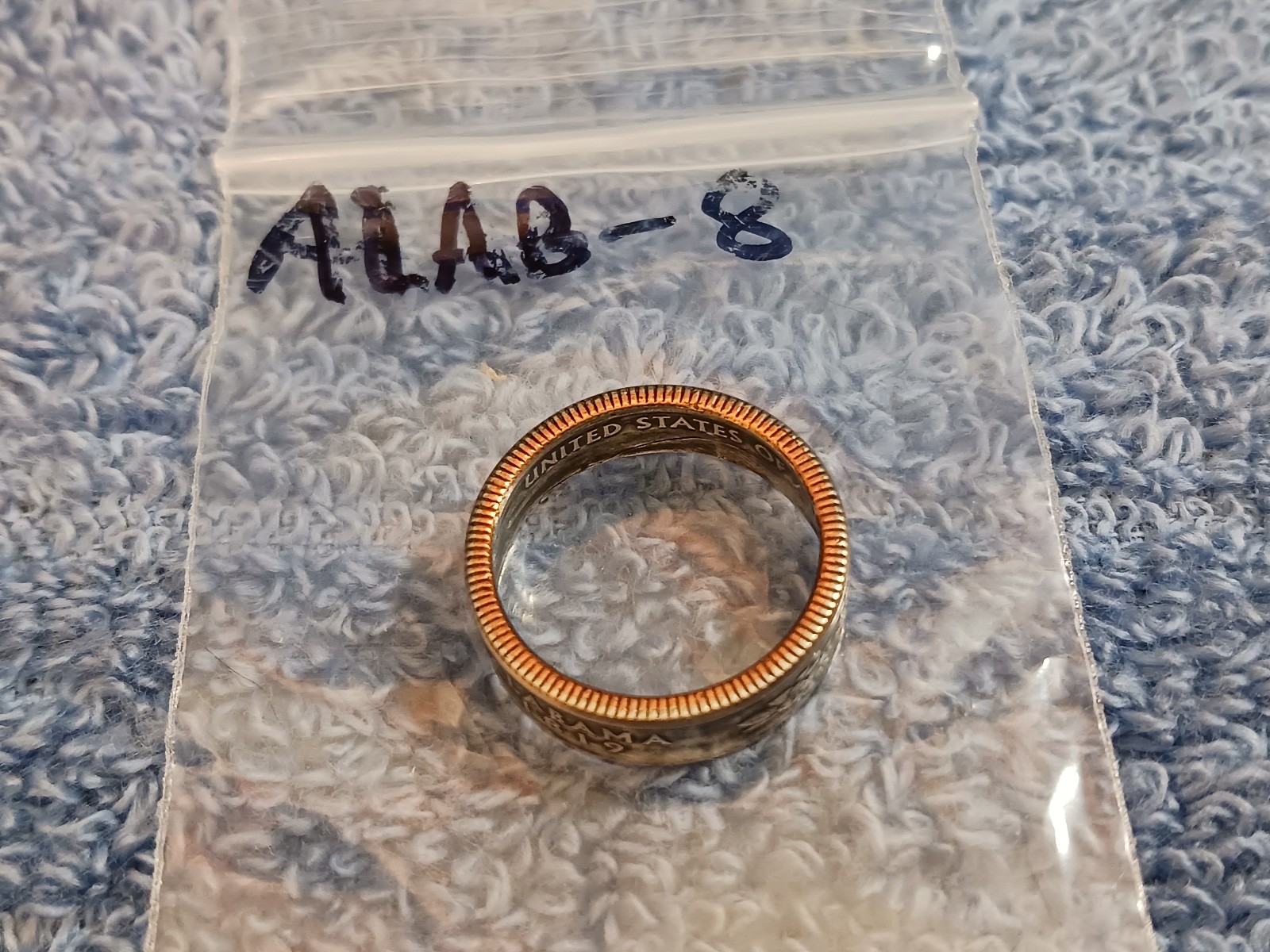 Alabama Handcrafted Washington Quarters coin ring, size 8 2003