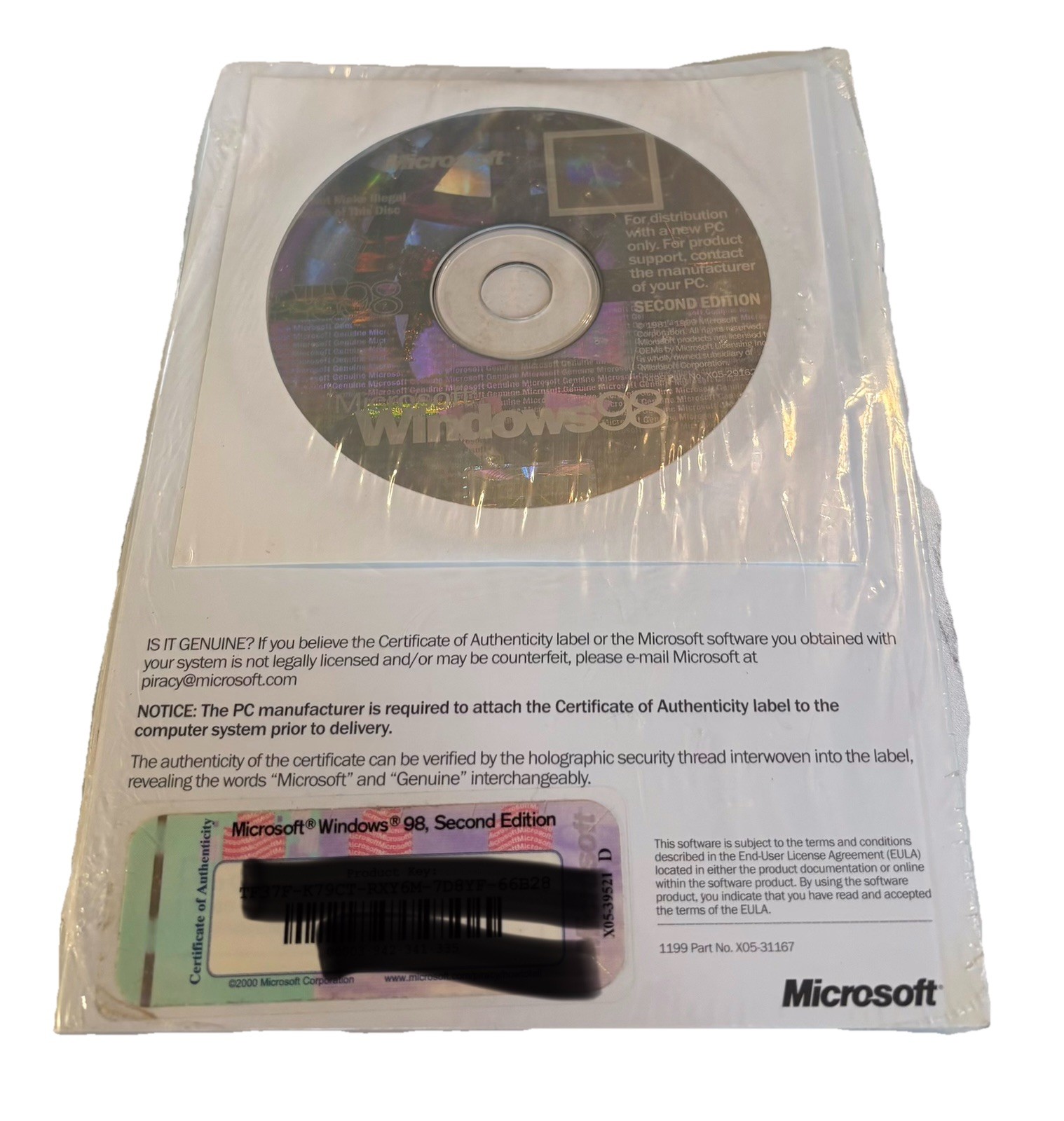 Microsoft Windows 98 Second Edition Software X04-80322 Floppy Disk & CD-ROM NEW