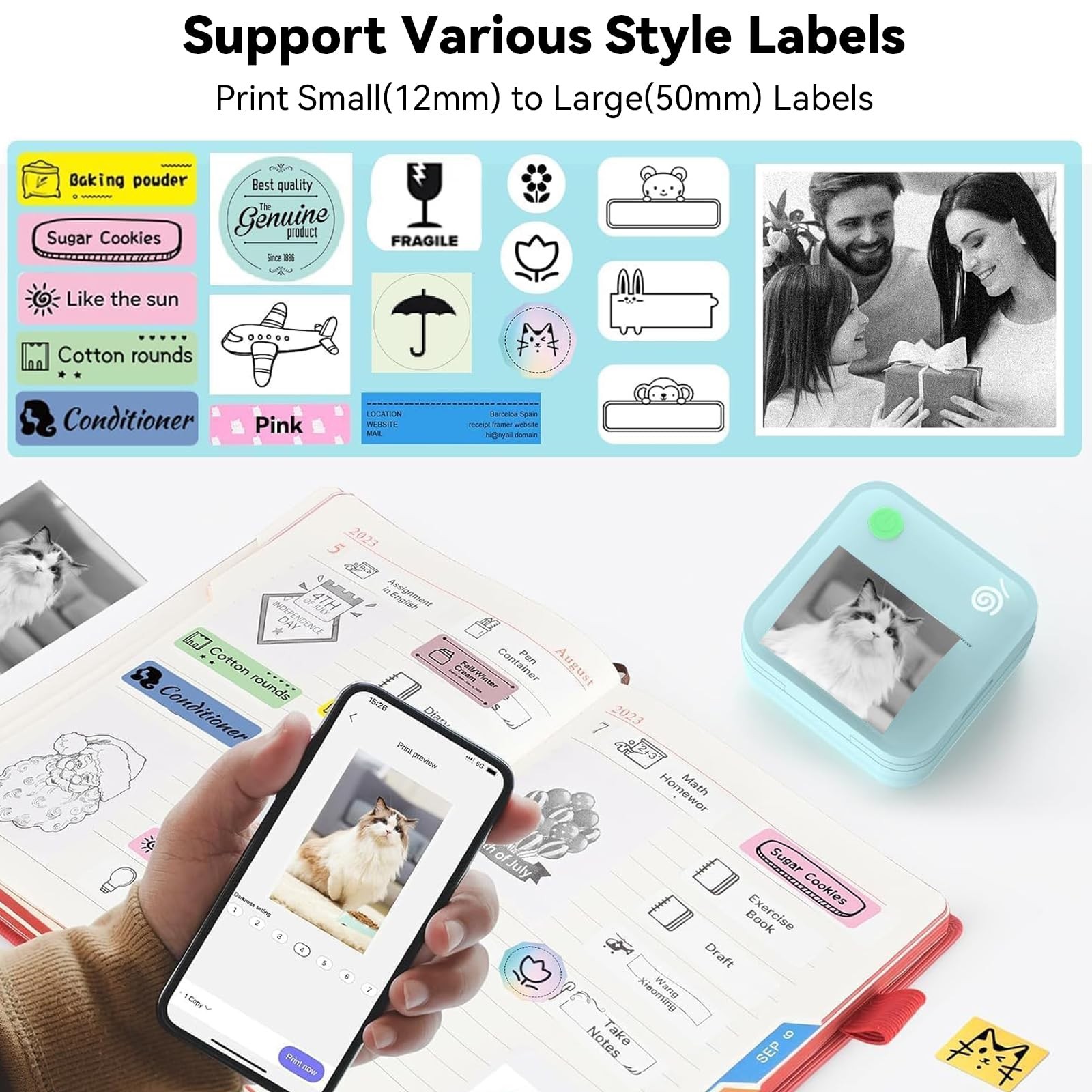 Label Maker Machine Portable Label Printer with Multiple Templates Wireless B...