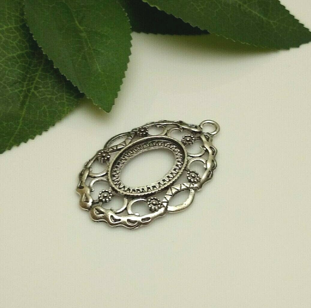 25x18 Oval Antique Silver Plated Cabochon (Cab) Drop Setting (#KO2686)