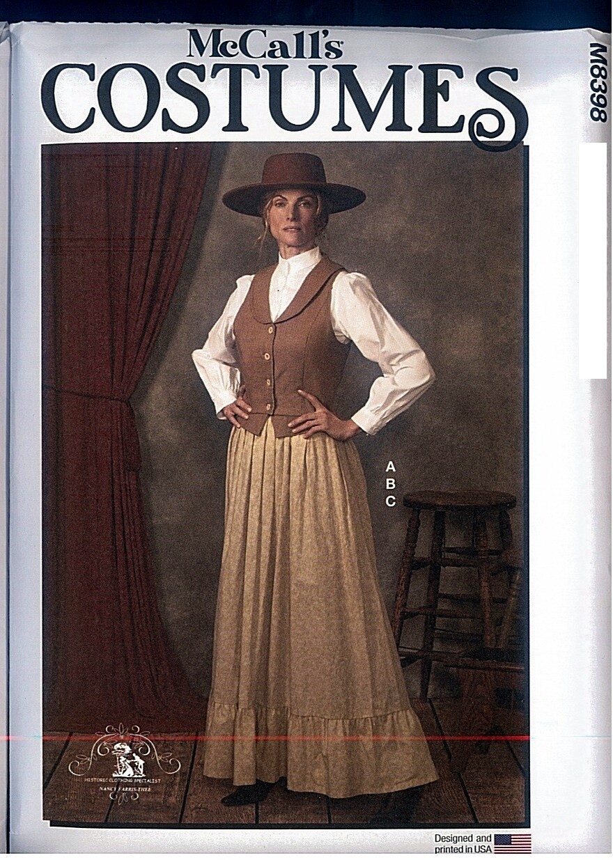 McCalls 8398 1870 1880s Historical Western Costume Vest Blouse Skirt Pattern