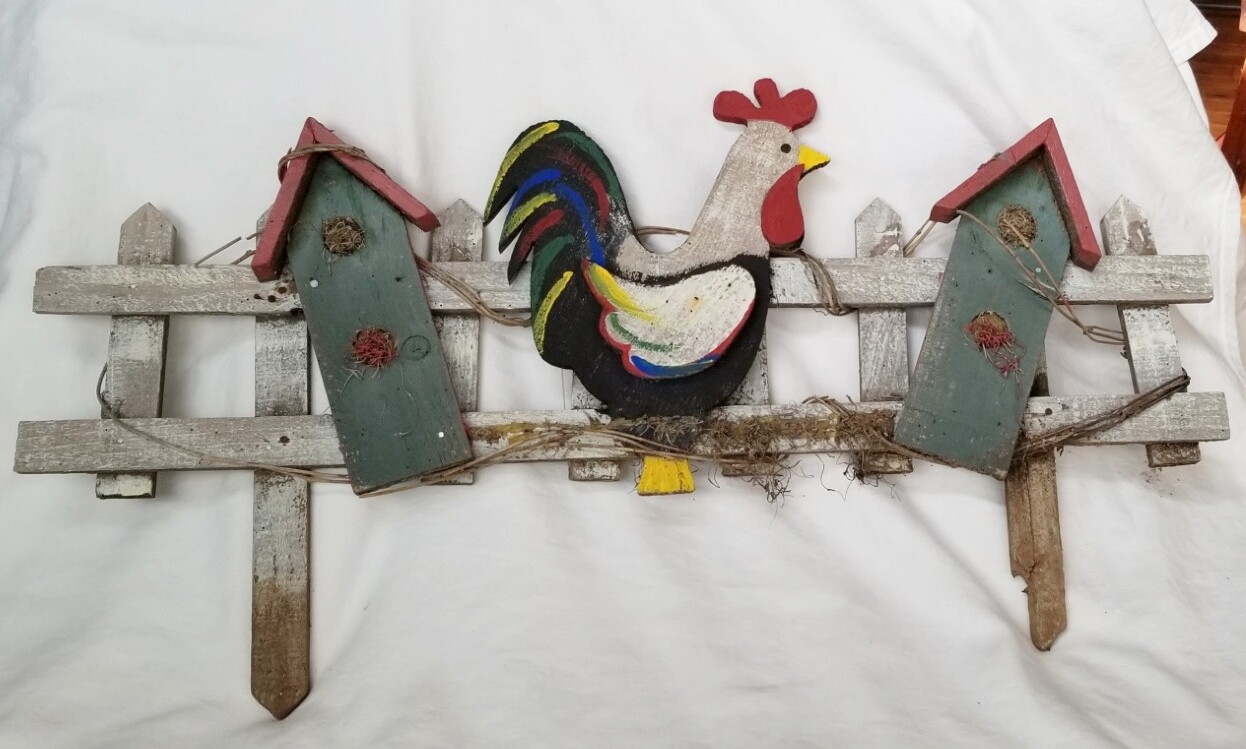 Adorable ROOSTER Wood GARDEN Gate DECOR w/Bird Houses Country Rustic