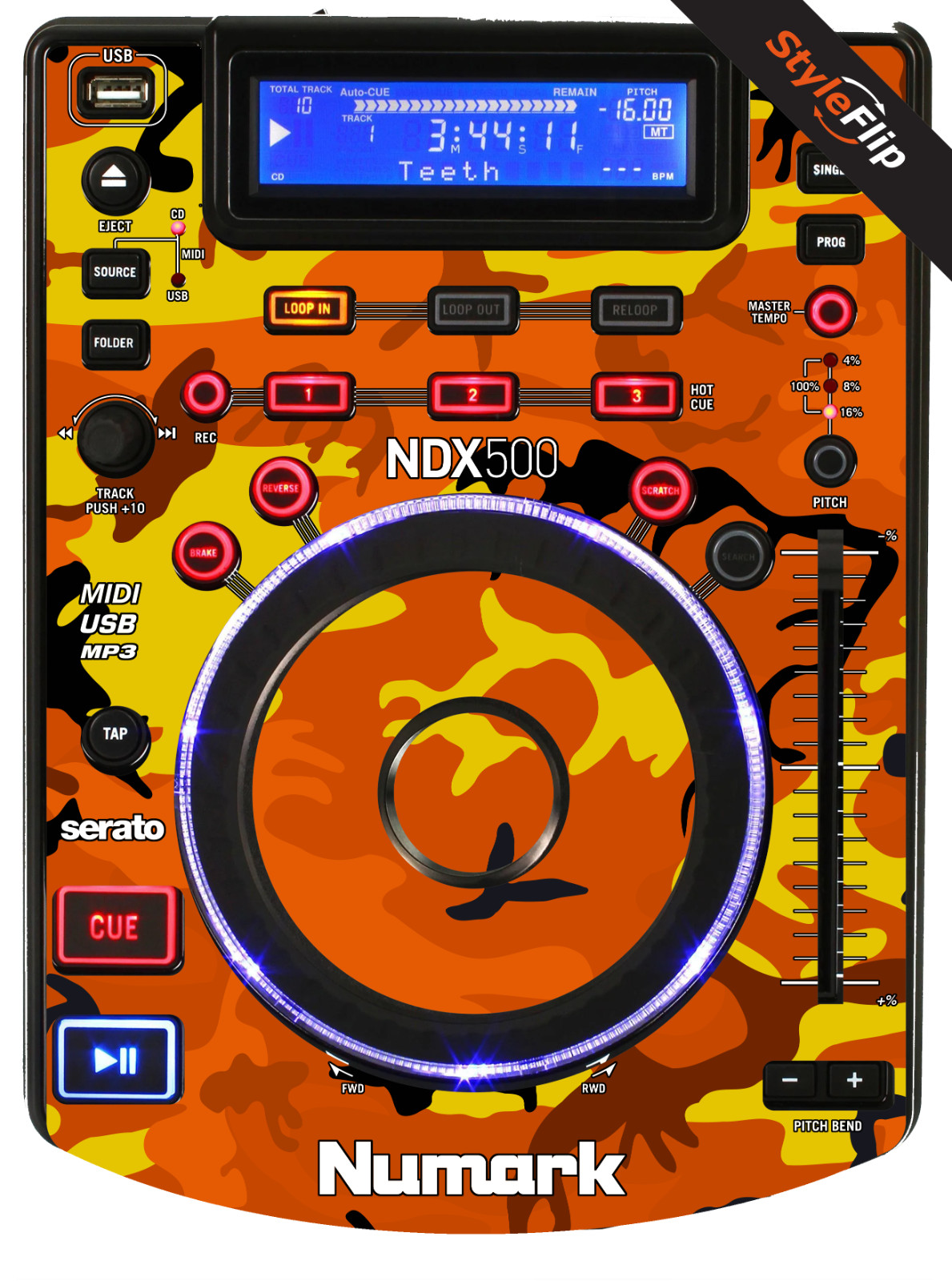 Numark NDX 500 Skin | Color Orange Camo | Protective Decal | StyleFlip Skins