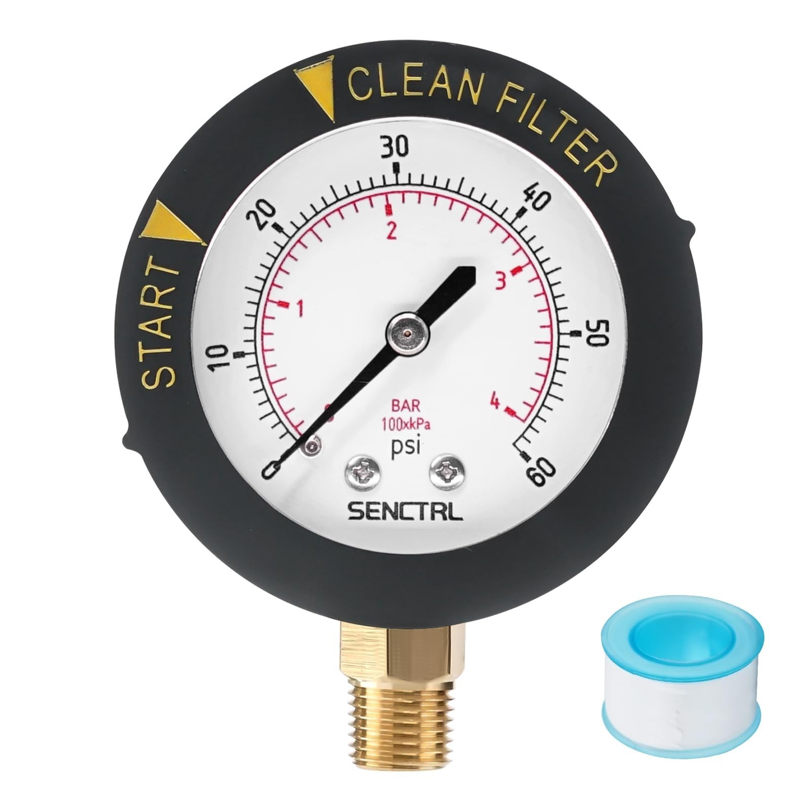 0-60 Psi Pool Filter Pressure Gauge, 1/4 NPT Lower Mount | 2" Dial Size, Stai...