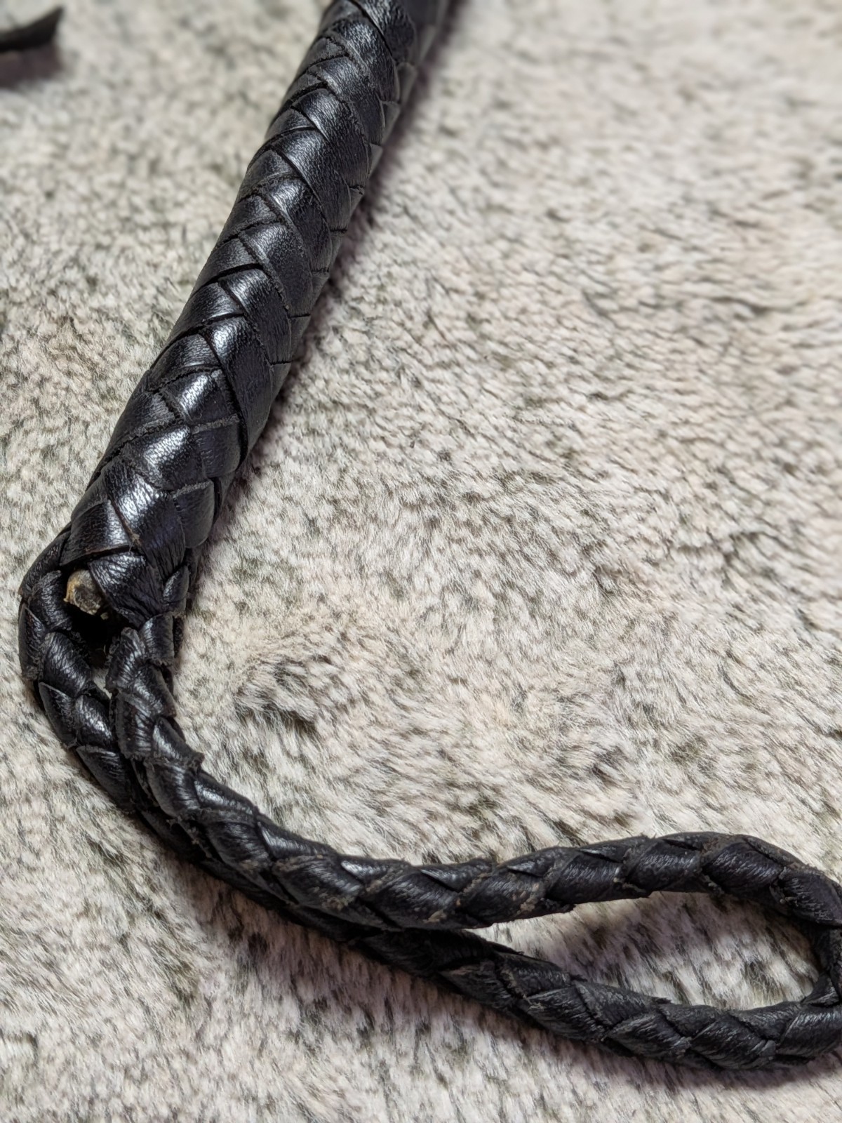 Handmade Braided Leather Whip Black Durable Western Style