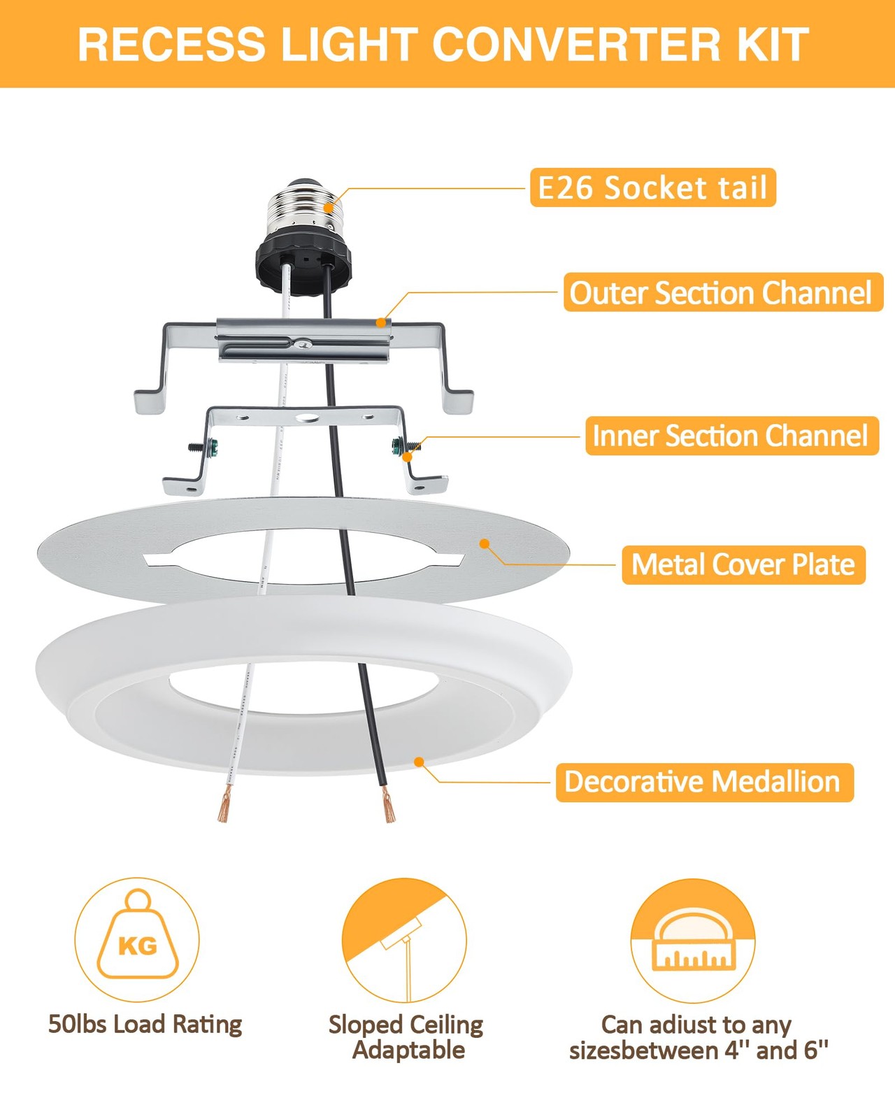Luvkczc Recessed Can Light Conversion Kit for 5" and 6" Ceiling White 1 pc