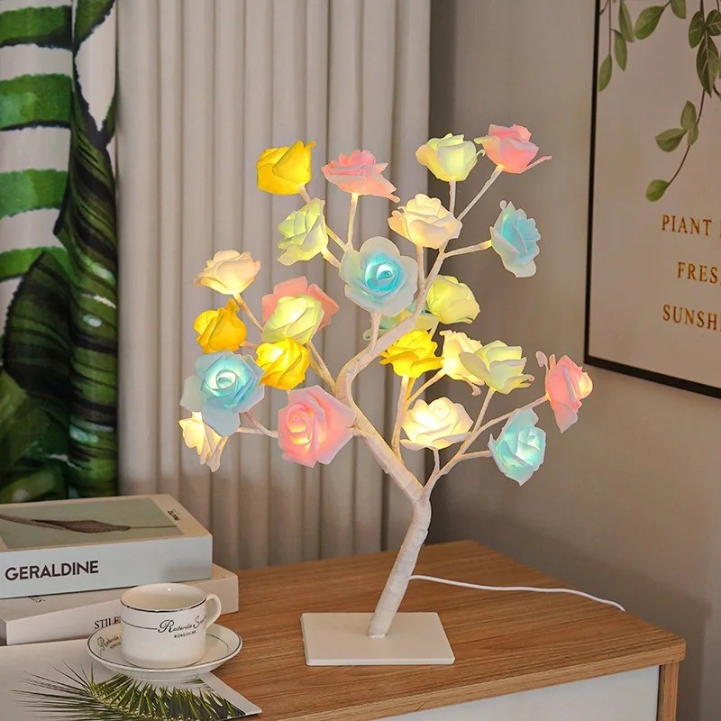 LED Rose Tree Lamp Night Light Romantic Flower Table Lamp Home Bedroom Decor