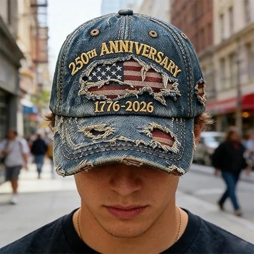 USA 250th Anniversary Distressed Casual Cap, Commemorative Adjustable Baseball