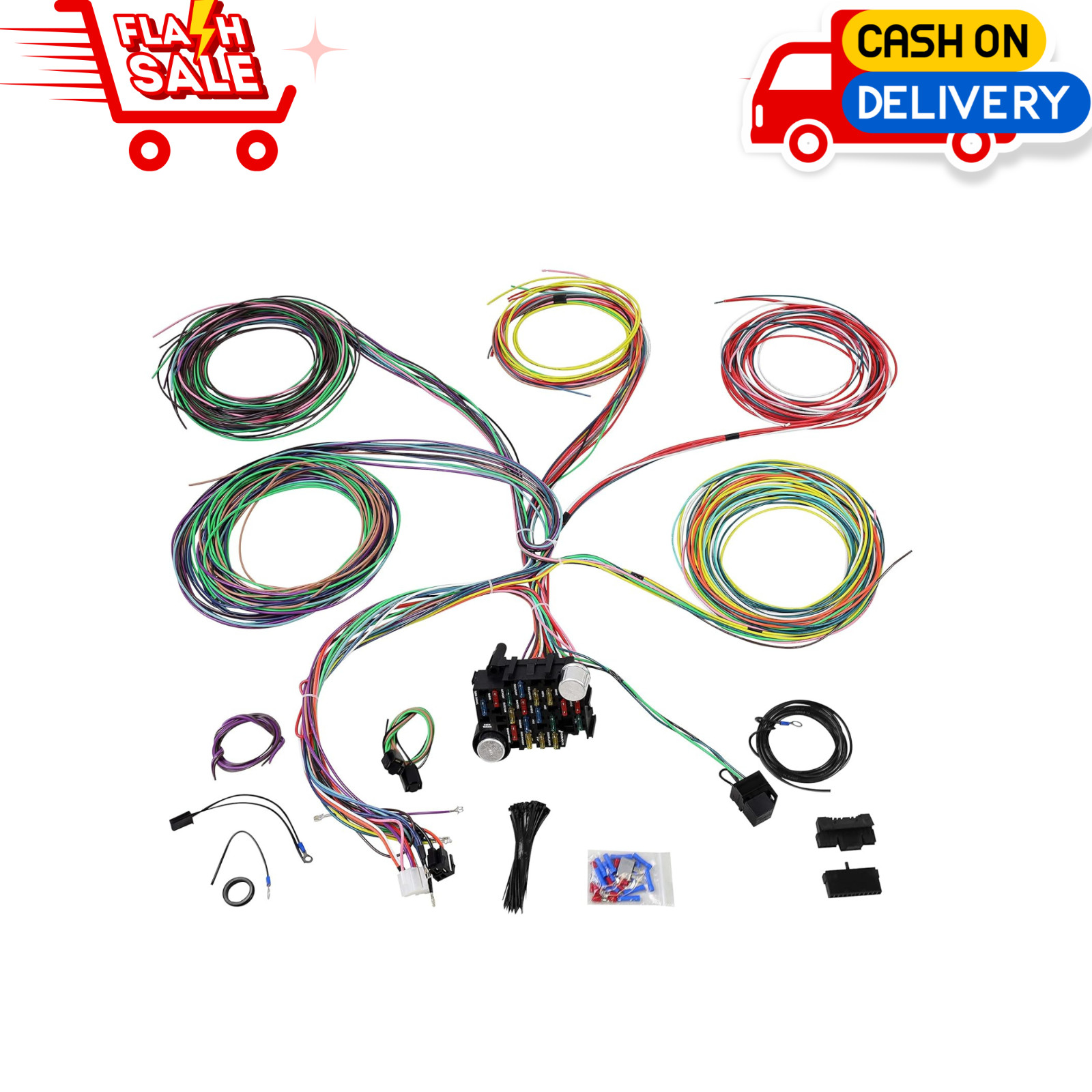NEW 21 Circuit Wiring Harness Kit 17 Fuses Extra Long Wires GM Chevy Ford Mopar