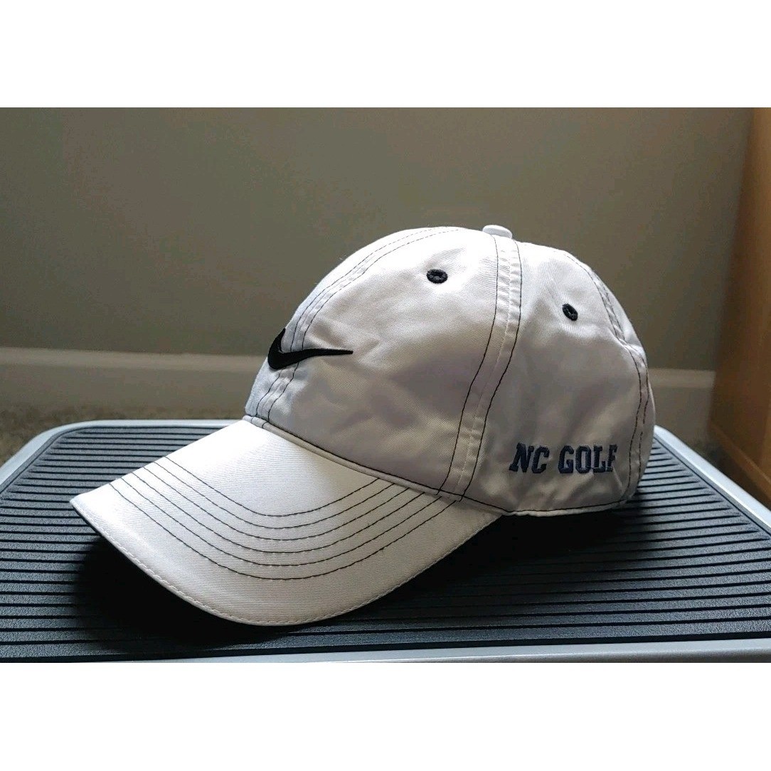Nike Golf Hat Cap White Embroidered NC Golf & Swoosh Hard Bill Adjustable