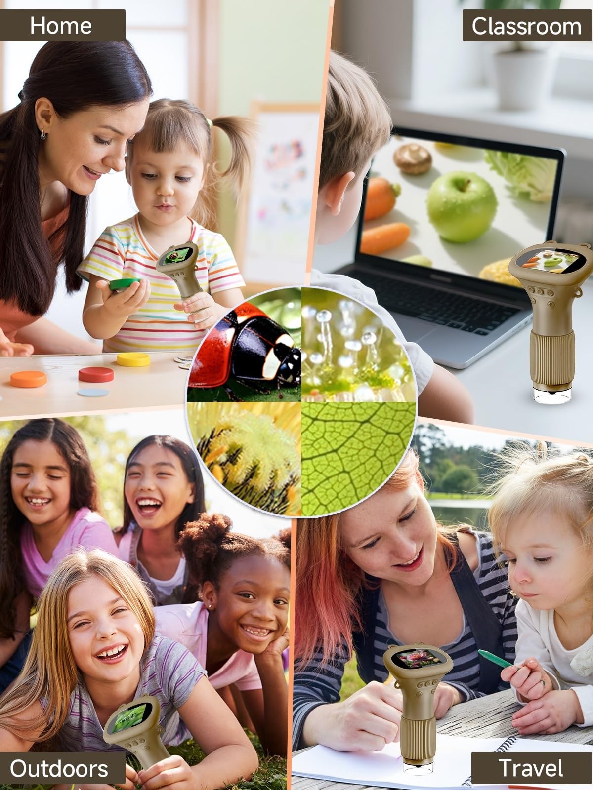 Acoath Microscope for Kids, 1000X Handheld Digital Miniscope with 2.0" Brown