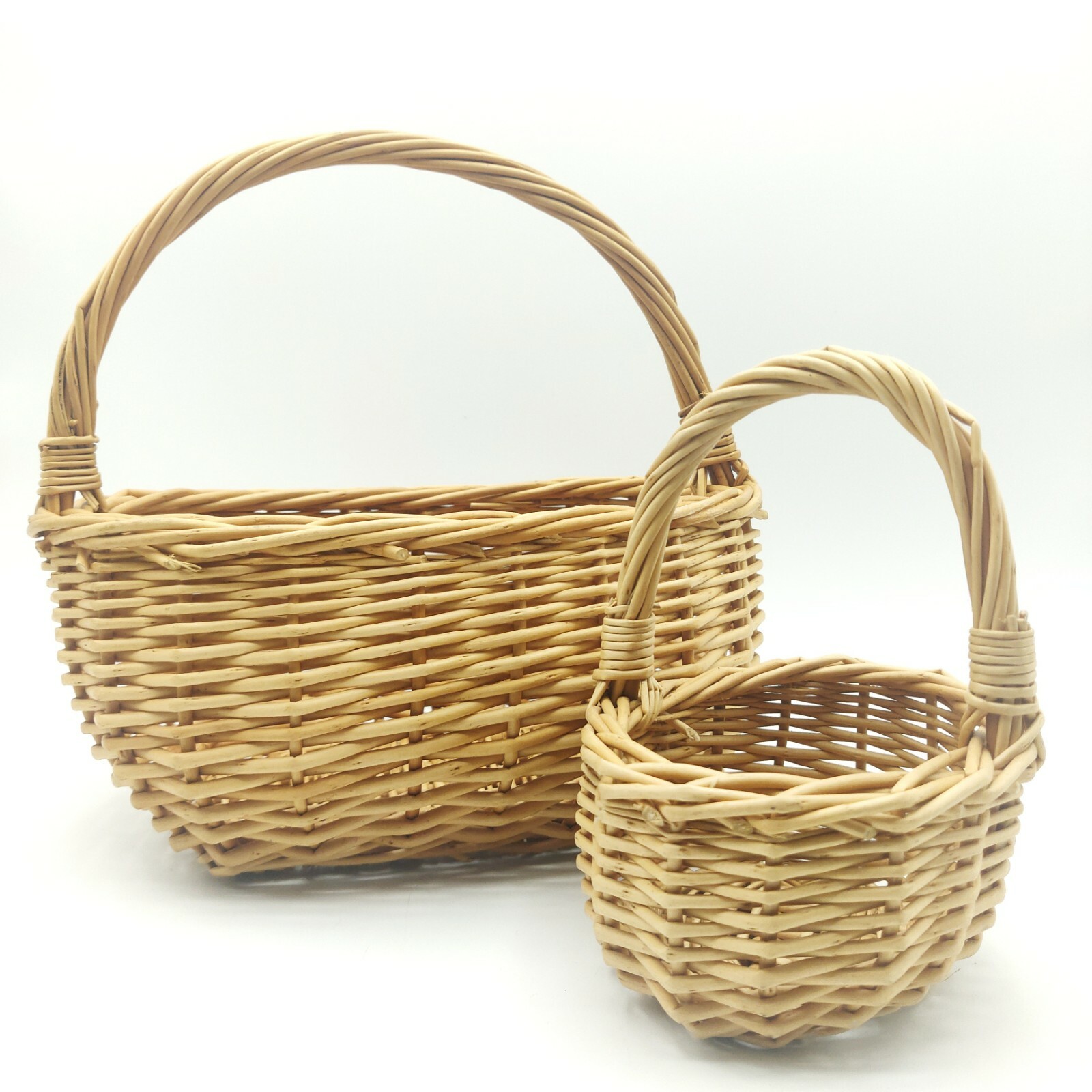 2 Oval Shaped Wicker Wooden Baskets Country Style Approx 9"and 5" Long