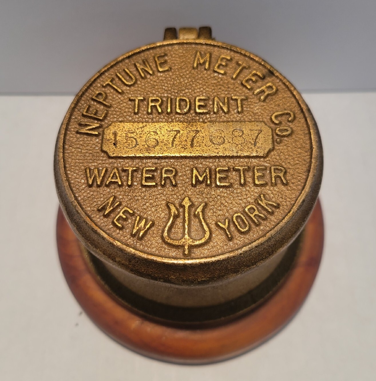 Vintage Trident Neptune Meter Co New York Old Brass Water Meter Trinket Box