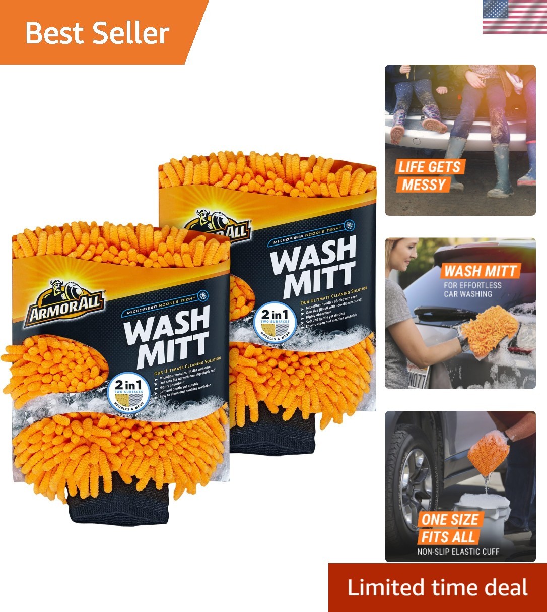 Microfiber Car Wash Gloves - 2 Pack, Soft and Absorbent for Detailed Cleaning