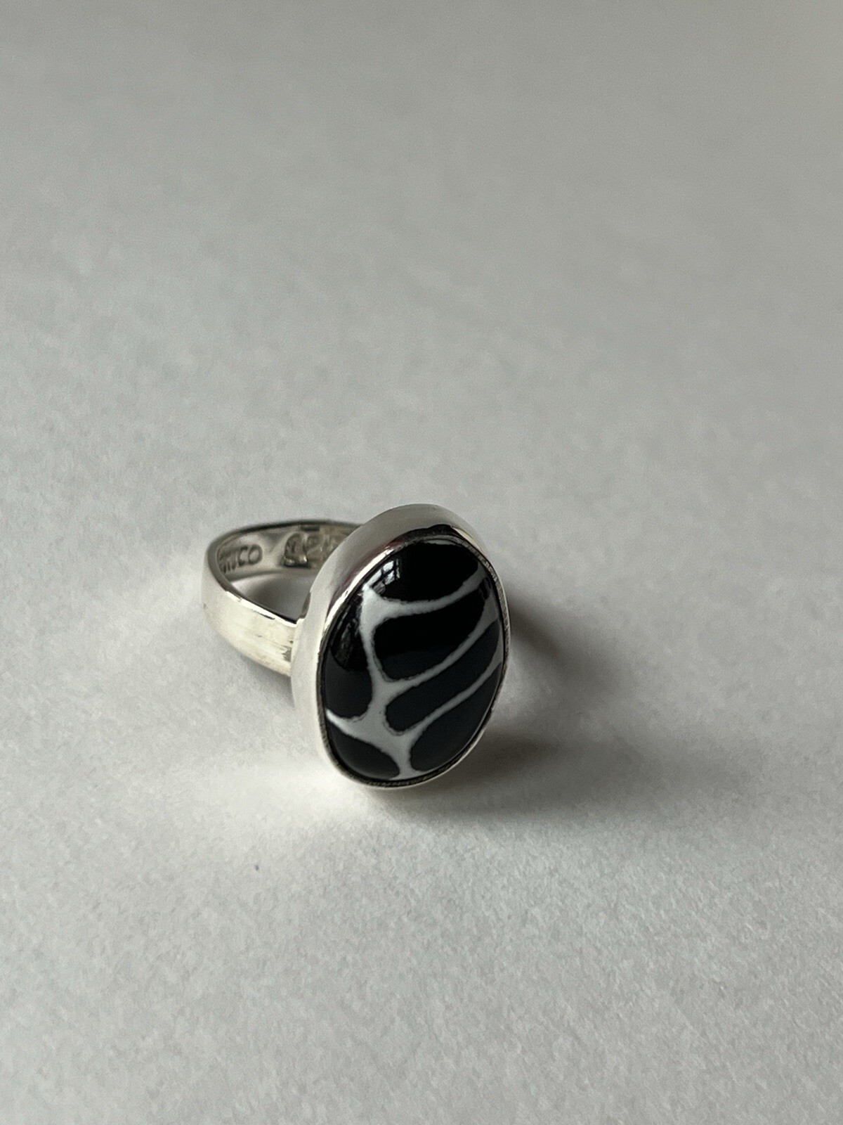 Black & White Talavera Ring 925 Sterling Silver Adjustable Artisan