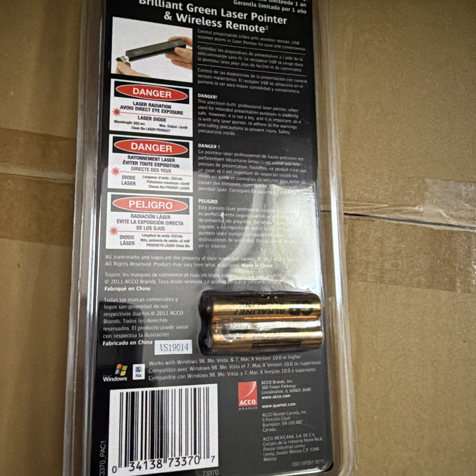 Quartet Class 3A Brilliant Green Laser Pointer & Wireless Remote – Black – NEW