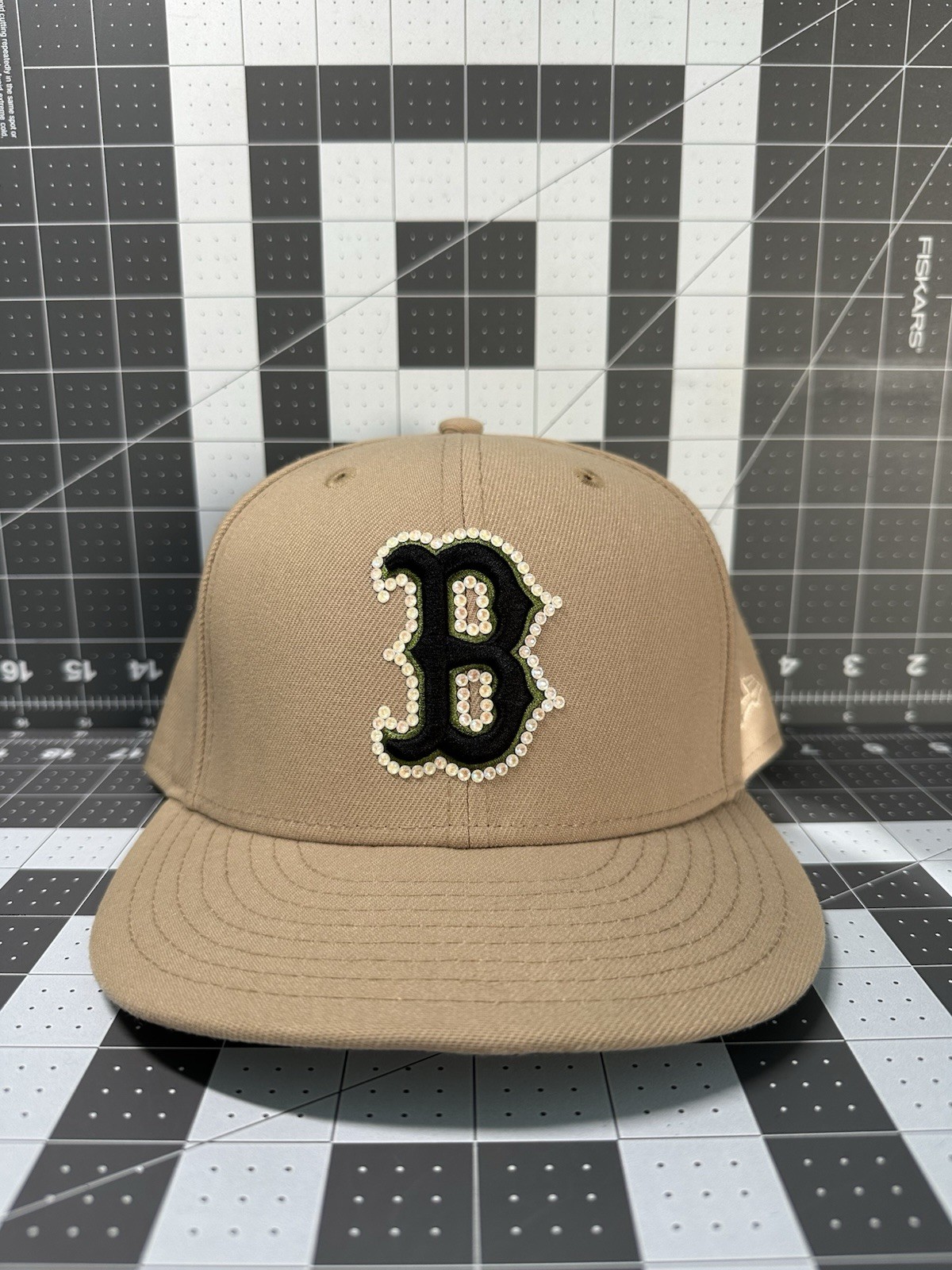 Boston Red Sox Fitted Hat 7 5/8 CUSTOM (beige)(camo bottom)