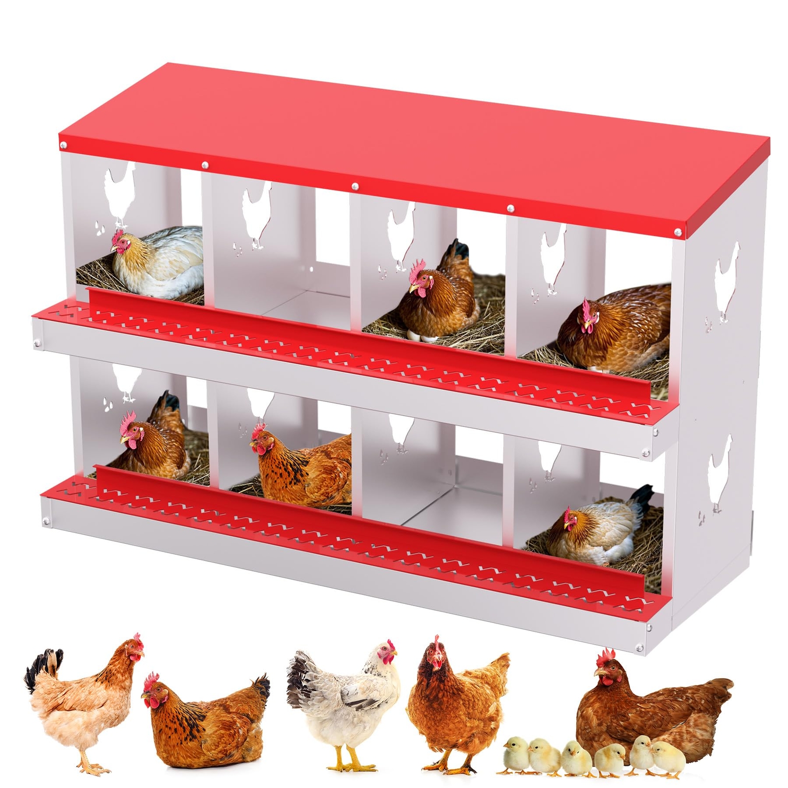 2 Tier Chicken Nesting Box 8 Compartment Chicken Egg Laying Box Egg Collection