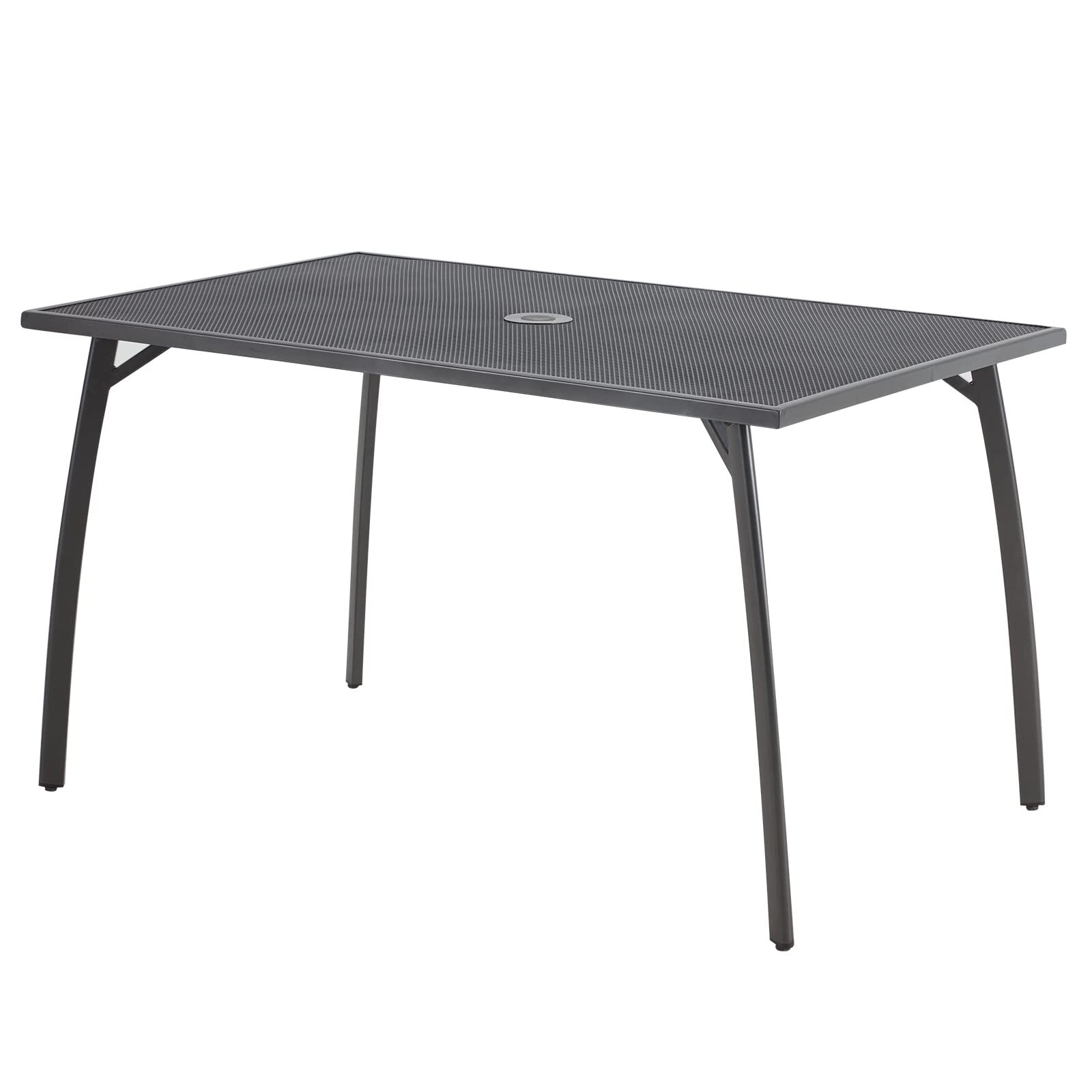 Patio Dining Table Rectangular Outdoor Table w/Umbrella Hole Round Outside Table