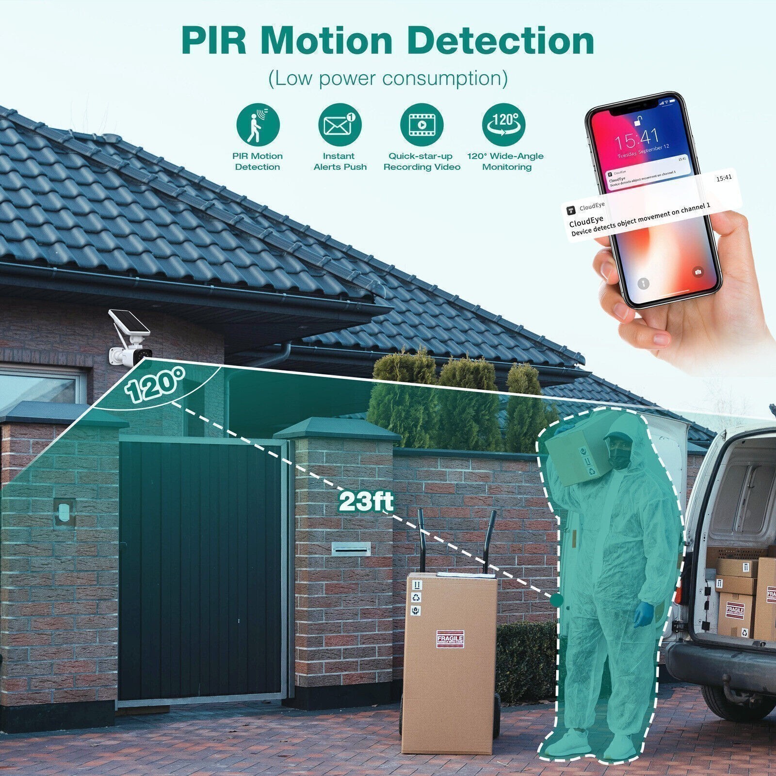 4MP Solar Battery Powered Wireless Security Camera System PIR Detect Protection