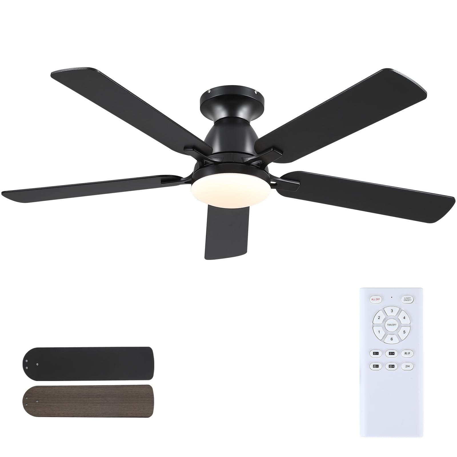 52 Inch Ceiling Fans with Lights and Remote, Black Ceiling Fan with Light Flu...