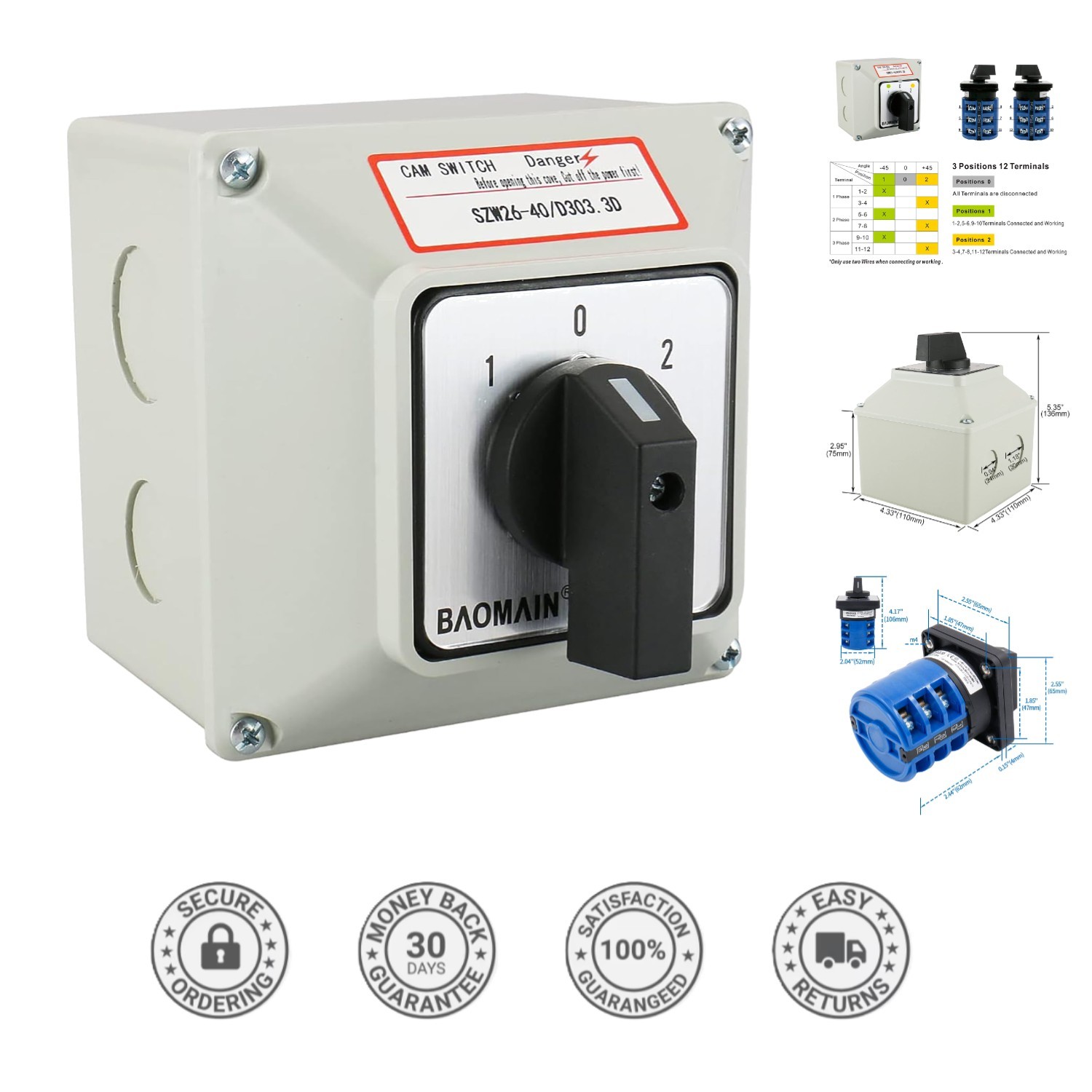 High-Performance 40A Rotary Changeover Switch for Industrial Applications - Grey