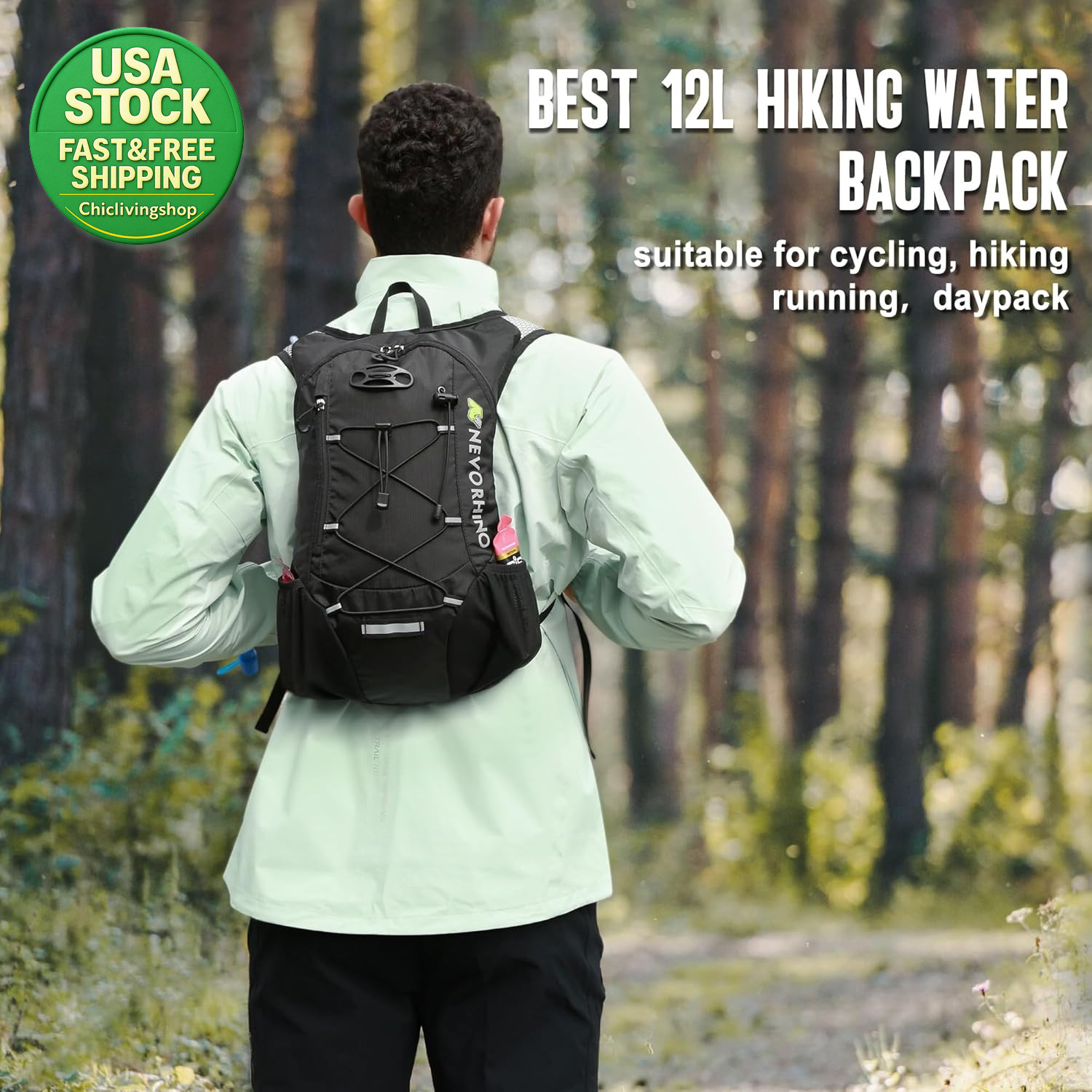 Lightweight Hydration Backpack 2L Water Bladder Cycling Hiking Daypack Black