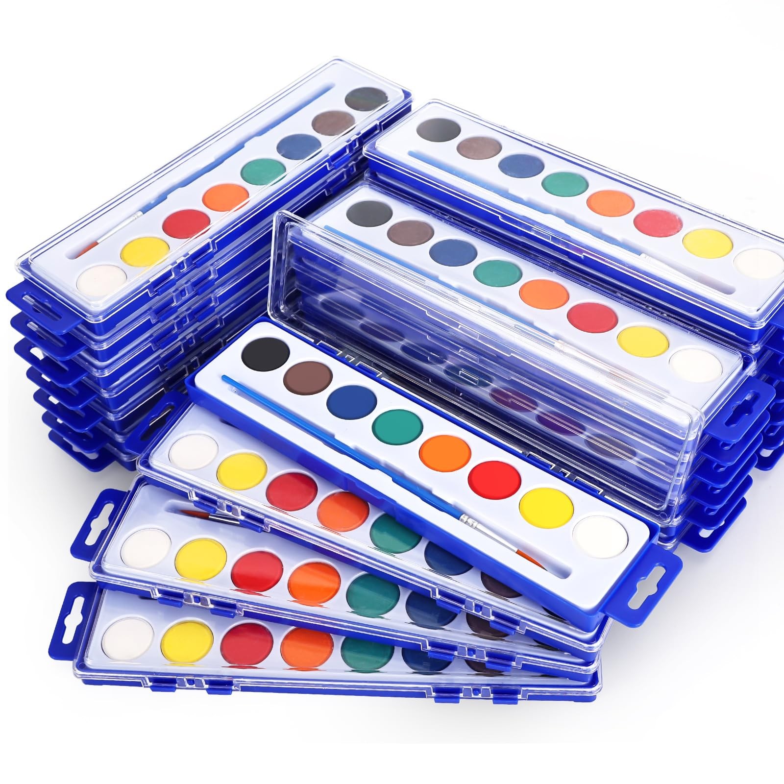 24 Pack Watercolor Paint Set 8 Colors Bulk with Brushes Washable Art Supplies