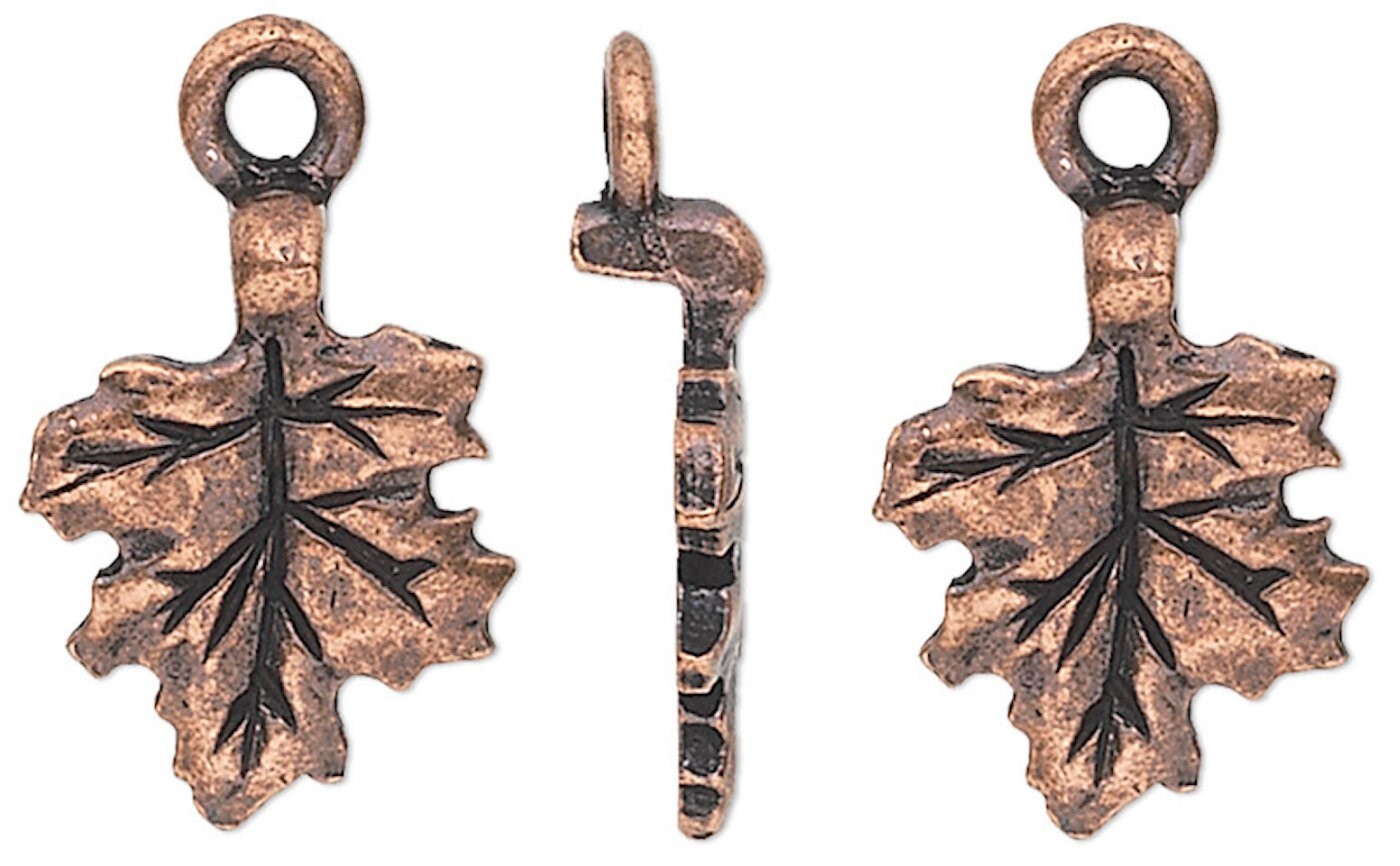 Bail, 4 Antiqued Copper Plated Pewter 17x11mm Earring Style Glue-on Leaf Base