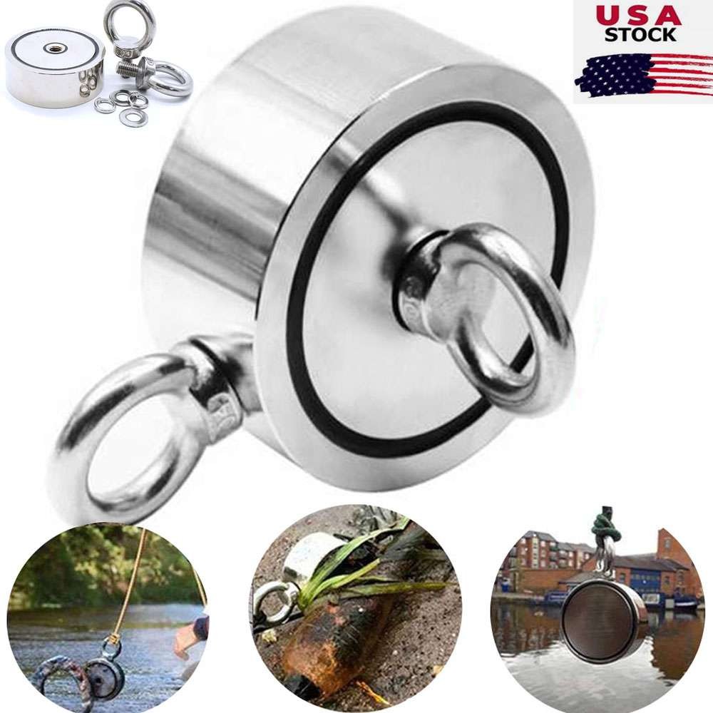 1300 LBS Strong Fishing Magnet Kit Double Sided Pull Force Hunt with 2 Carabiner