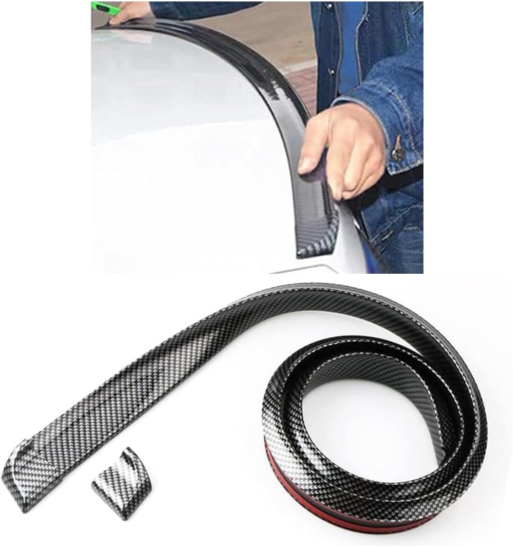 Car Rear Spoiler Roof Lip Kit, Carbon Fiber 3D Rubber Trunk Spoiler Trim Strip C
