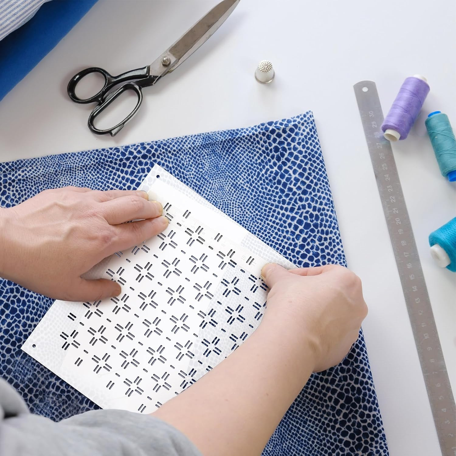 8 Pcs 4.7 X 4.7 Inch Plastic Sashiko Stencil Kit Geometric Sashiko Pattern Templ