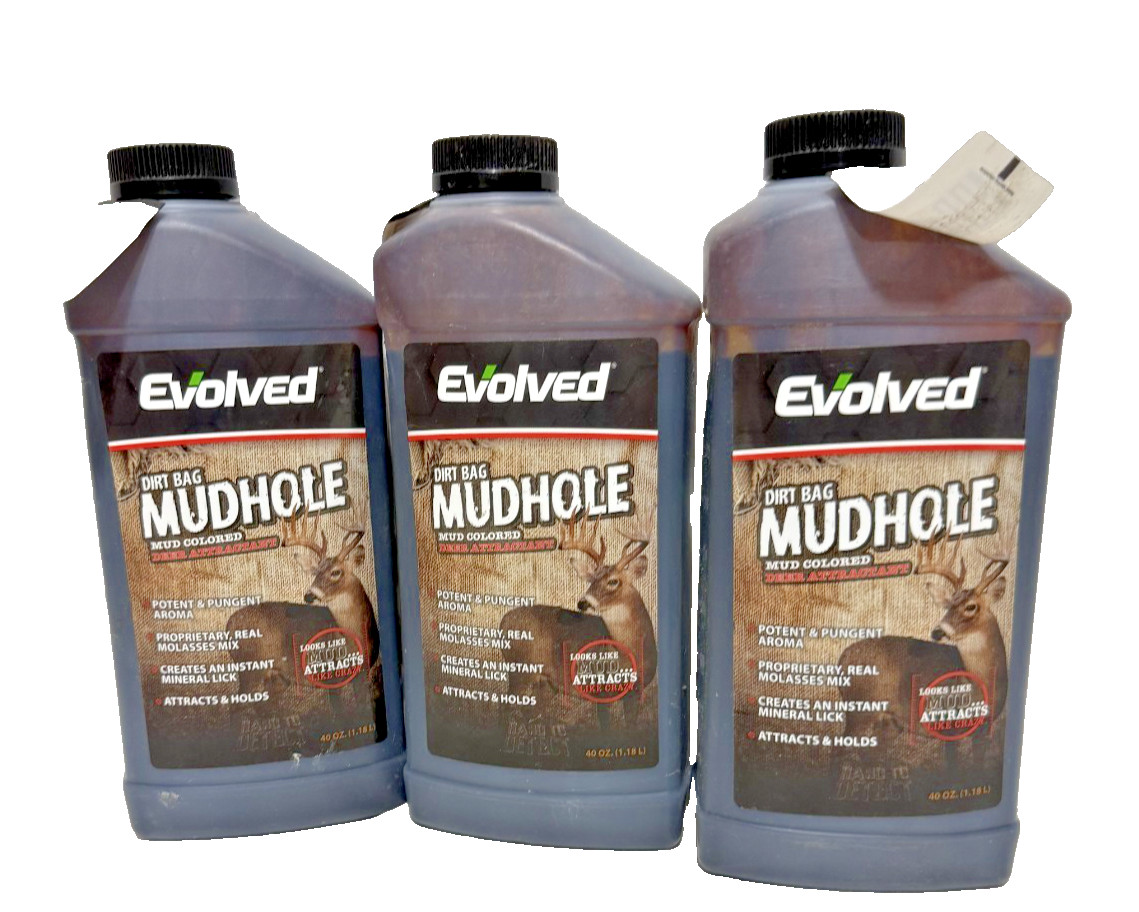 3 Pack Evolved Dirt Bag Mudhole Liquid Deer Attractant 40 Oz Molasses Scent Hunt